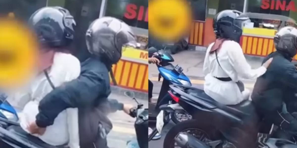 Insiden pertengkaran ringan yang diduga dilakukan pasangan pemotor saat berhenti di lampu merah kawasan Sleman, Yogyakarta.   (Instagram.com/@ponorogo_viral)