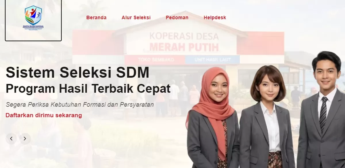 Penampilan website pendaftaran rekrutmen Kopdes Merah Putih yang dibuka secara umum untuk semua jurusan (phtc.panselnas.go.id)