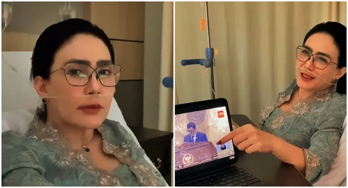 Rieke Diah Pitaloka tetap simak jalannya Rapat Paripurna DPR RI meski terbaring lemas di RS dengan terpasang selang infus dan alat bantu pernapasan (Instagram/riekediahp)