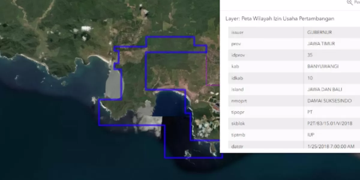 Gambar yang memperlihatkan WIUP pada IUP Eksplorasi PT DSI yang diduga mencaplok pulau-pulau kecil.   (Onemap)