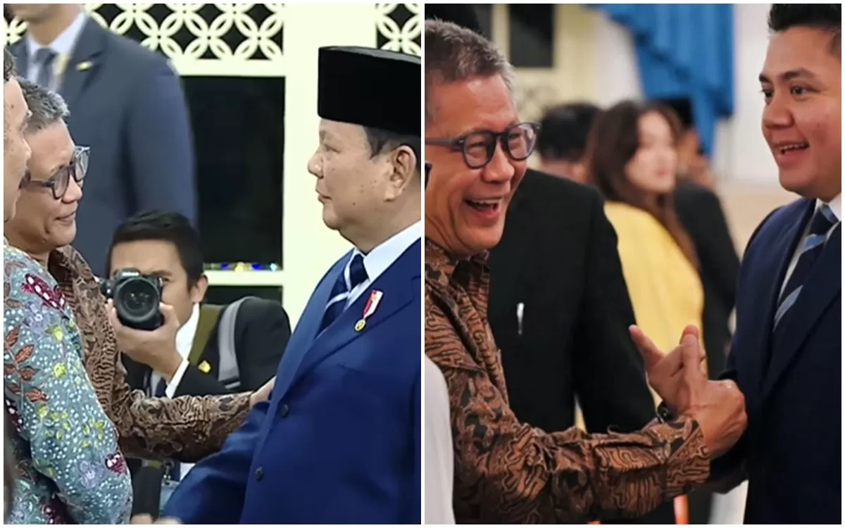 Potret Rocky Gerung berjabat tangan dengan Presiden Prabowo dan ngobrol akrab bareng Seskab Teddy yang mecuri perhatian publik usai reshuffle kabinet di Istana Negara Jakarta (YouTube Sekretariat Presiden)