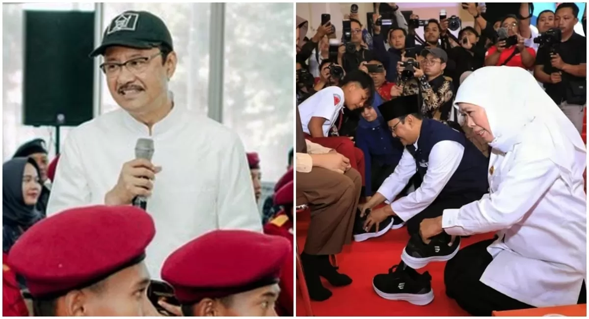 Potret Kemensos Saifullah Yusuf dan Gubernur Jatim, Khofifah Indar Parawansa dalam seremonial pembukaan sekolah rakyat yang jadi sorotan karena anggaran sepatu mencapai 27 M (Instagram/gusipul_id/stradenine)