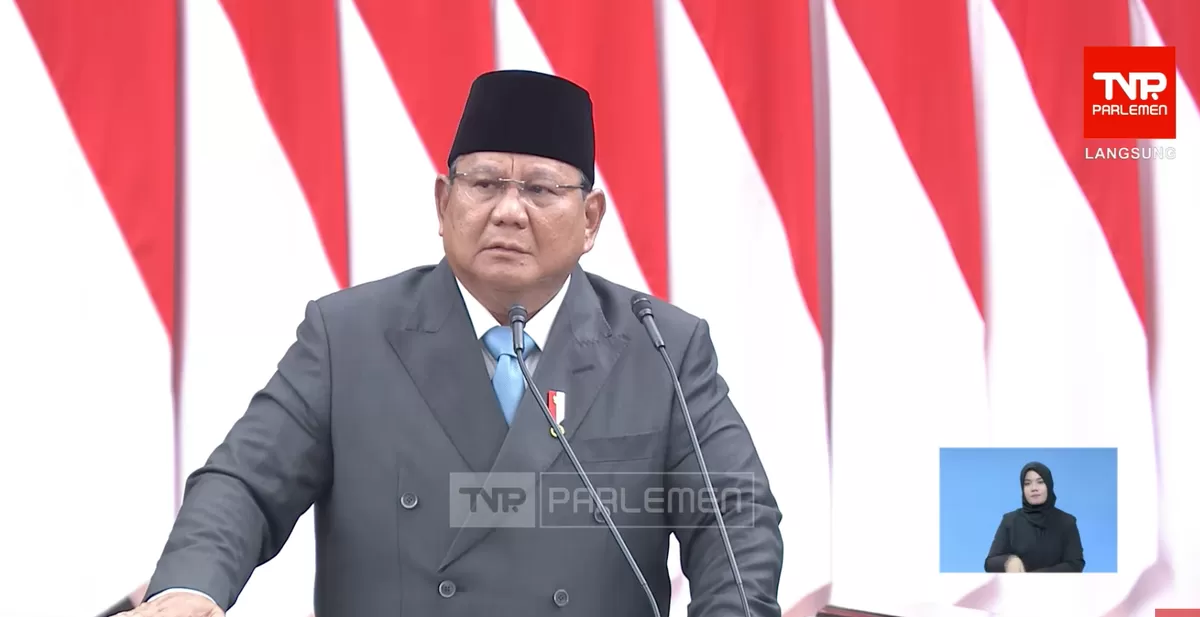 Presiden Prabowo saat berpidato dalam Rapat Paripurna DPR RI (YouTube TV Parlemen)