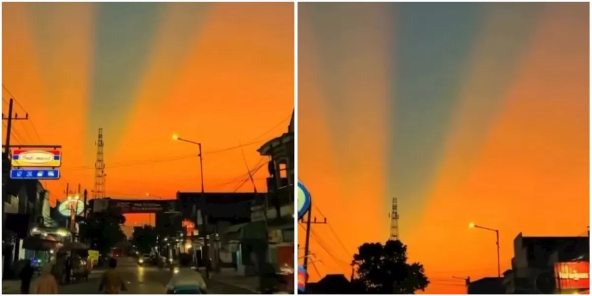 Potret fenomena langit terbelah di langit senja Jember yang tampak memukau dan disebut-sebut sebagai fenomena optik crepuscular ray (Instagram/jember24jam_ )