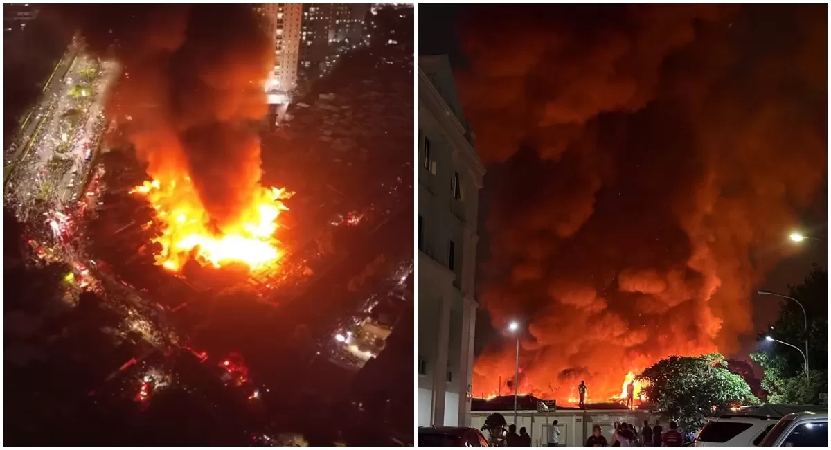 Potret pantauan udara saat terjadi kebakaran hebat di kawasan pemukiman padat penduduk sekitaran Pasar Jiung, Kelurahan Kebon Kosong, Kemayoran, Jakarta Pusat (Instagram/jktinfo)