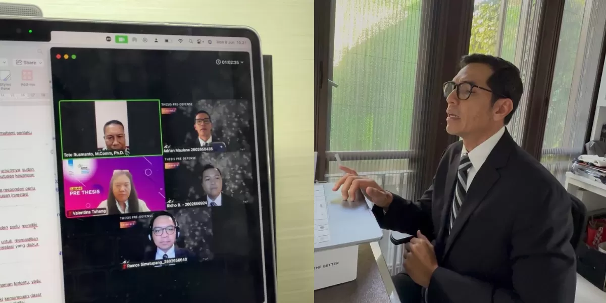 Potret Adrian Maulana yang meski usianya hampir menyentuh kepala lima, namun tetap semangat menjalani pra-sidang thesis untuk mengejar gelar Magister S2-nya. (Instagram/adrianmaulana)