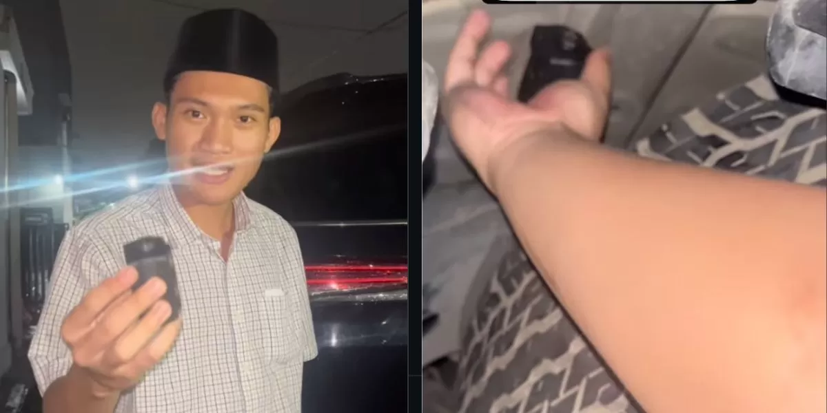 Mantan Ketua BEM UGM Tiyo Ardianto (Kiri) saat memperlihatkan alat pelacak yang ditemukan pada mobilnya (Instagram/@tiyoardianto_)