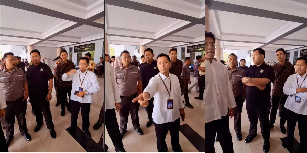 Wakil Rektor UNY Siswanto (baju putih) saat merespons spanduk kritik mahasiswa (Instagram/@gardabiru.uny)