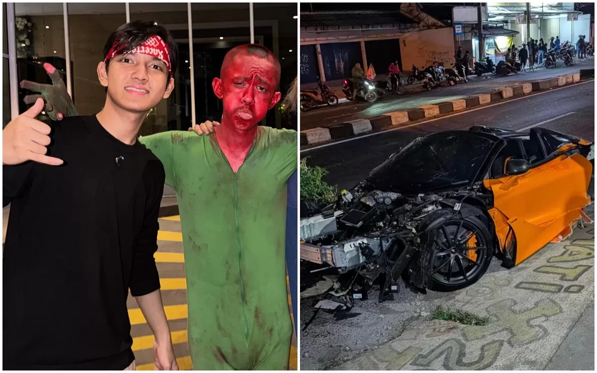Potret YouTuber Andra ST dan Robby Pantjoro mengalami kecelakaan di Solo hingga mobil sport McLaren 720S yang dikendarainya terbelah dua (Instagram/andrastyt_)