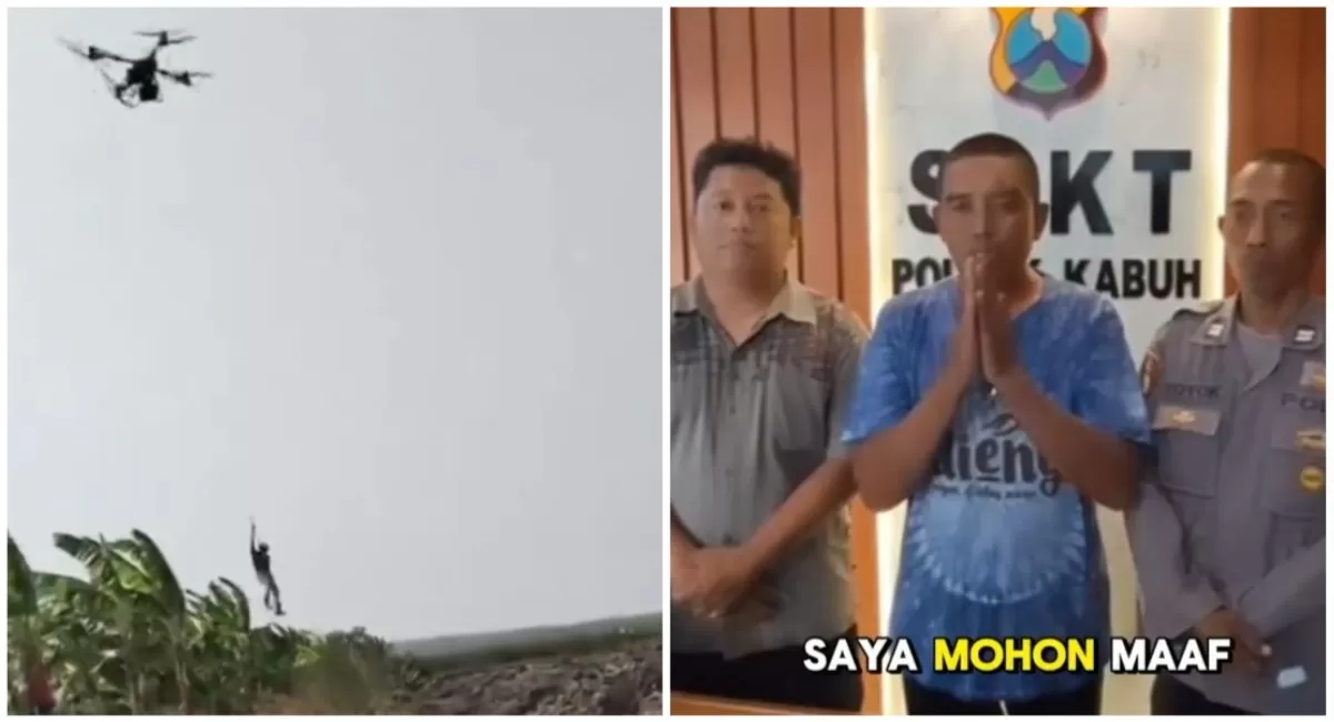 Viral petani naik drone di Jombang, Jawa Timur, berujung klarifikasi dan minta maaf karena mengunggah konten yang dianggap berbahaya (Instagram/fakta.indo)