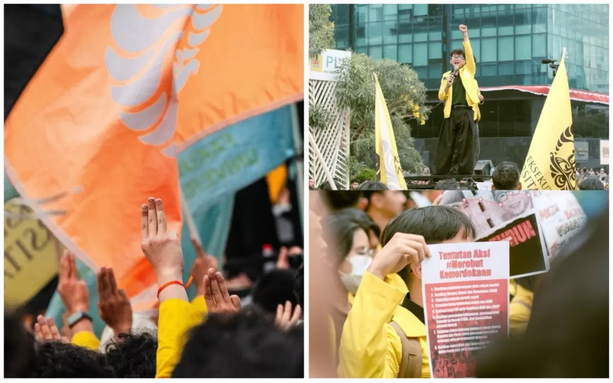 Potret salam tiga jari hingga seruan "Bella Ciao" dalam aksi demo mahasiswa BEM UI yang mencuri perhatian publik sebagai simbol perlawanan & perjuangan meraih kebebasan (Instagram/kaynaraleica/ussfeed)