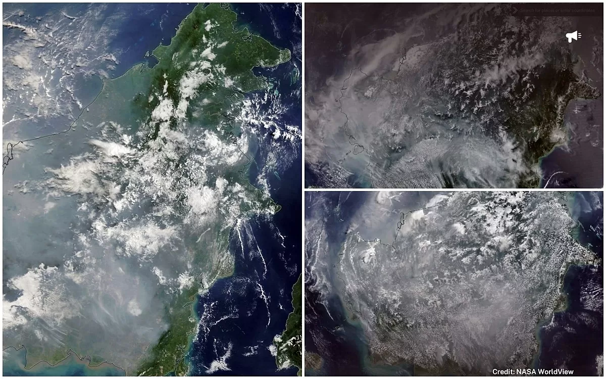 Potret citra satelit pulau Kalimantan yang dikepung asap tebal dampak kebakaran hutan yang kian meluas (worldview.earthdata.nasa.gov)