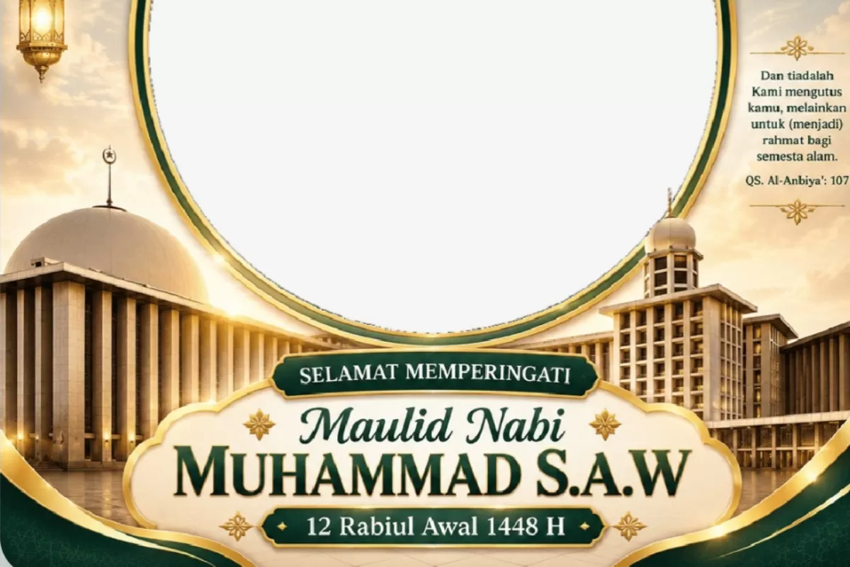 Twibbon peringatan Maulid Nabi Muhammad SAW 1448 Hijriah di media sosial. (Twibbonize.com/TUGIYO)