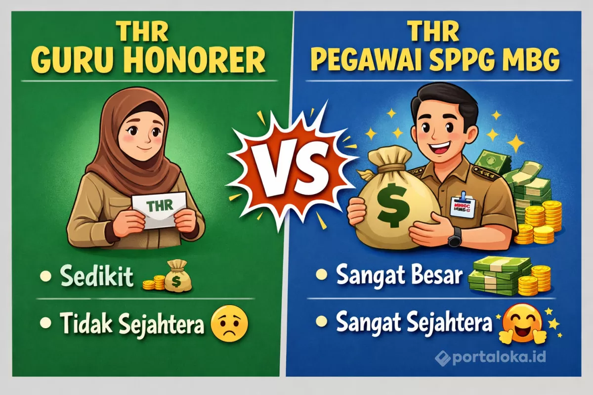 Ilustrasi - Perbandingan THR guru honorer vs pegawai SPPG MBG (Portaloka.id)
