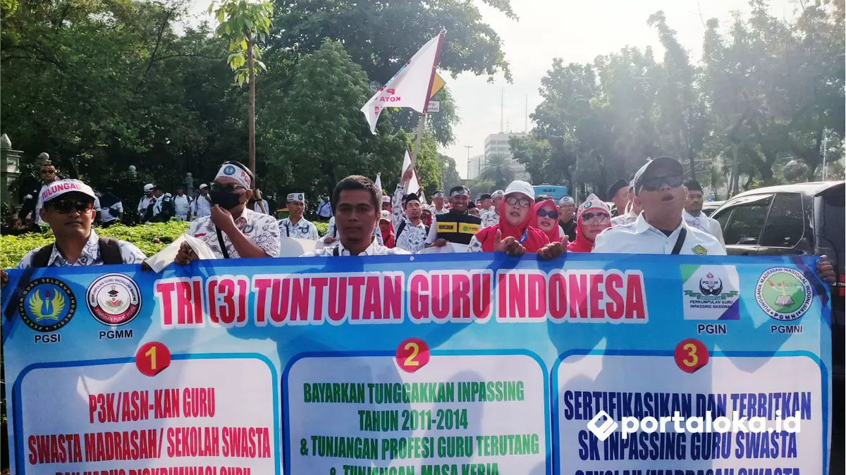 Puluhan ribu guru madrasah swasta dan sekolah swasta akan menggelar unjuk rasa tuntut jadi PPPK (Portaloka.id/Arman)