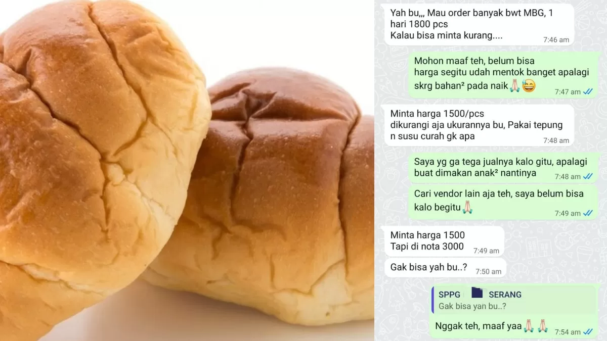 Viral unggahan SPPG minta turunkan harga pada vendor roti untuk MBG.  (Freepik/topntp26 - Threads/spidolls)