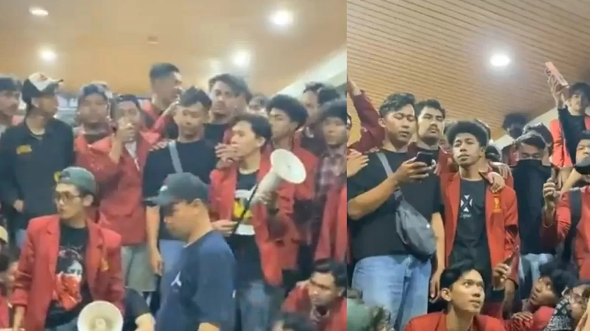 Momen mahasiswa UMY amankan pria diduga intel yang masuk ke area kampus. (Instagram/umy_bergerak)