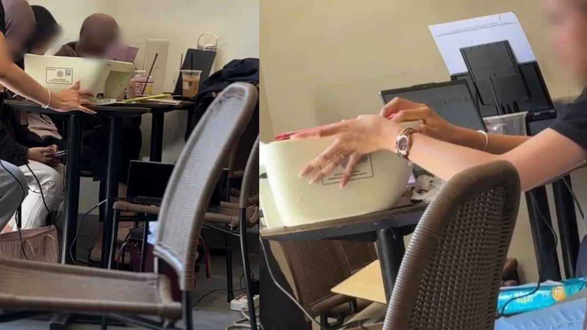 Viral sekelompok mahasiswa mengerjakan tugas di kafe dengan membawa printer. (Threads/aall.ffi)
