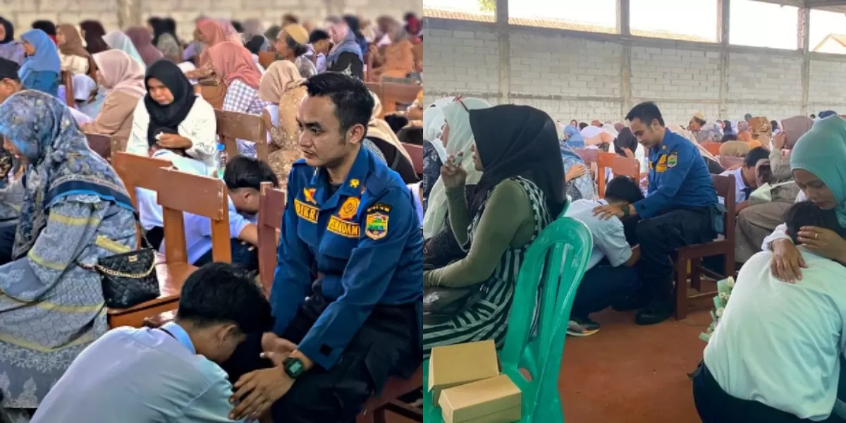Momen haru saat petugas Damkar Ciamis ambil rapor siswa SMPN 3 Banjarsari (Ist)