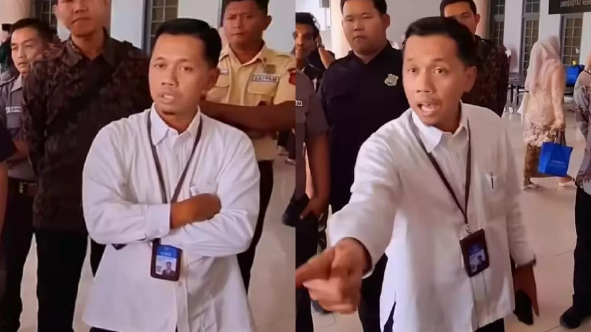 Momen Wakil Rektot SDM dan Hukum UNY, Siswanto dan mahasiswa berdebat terkait spanduk aksi. (Instagram/gardabiru_uny)