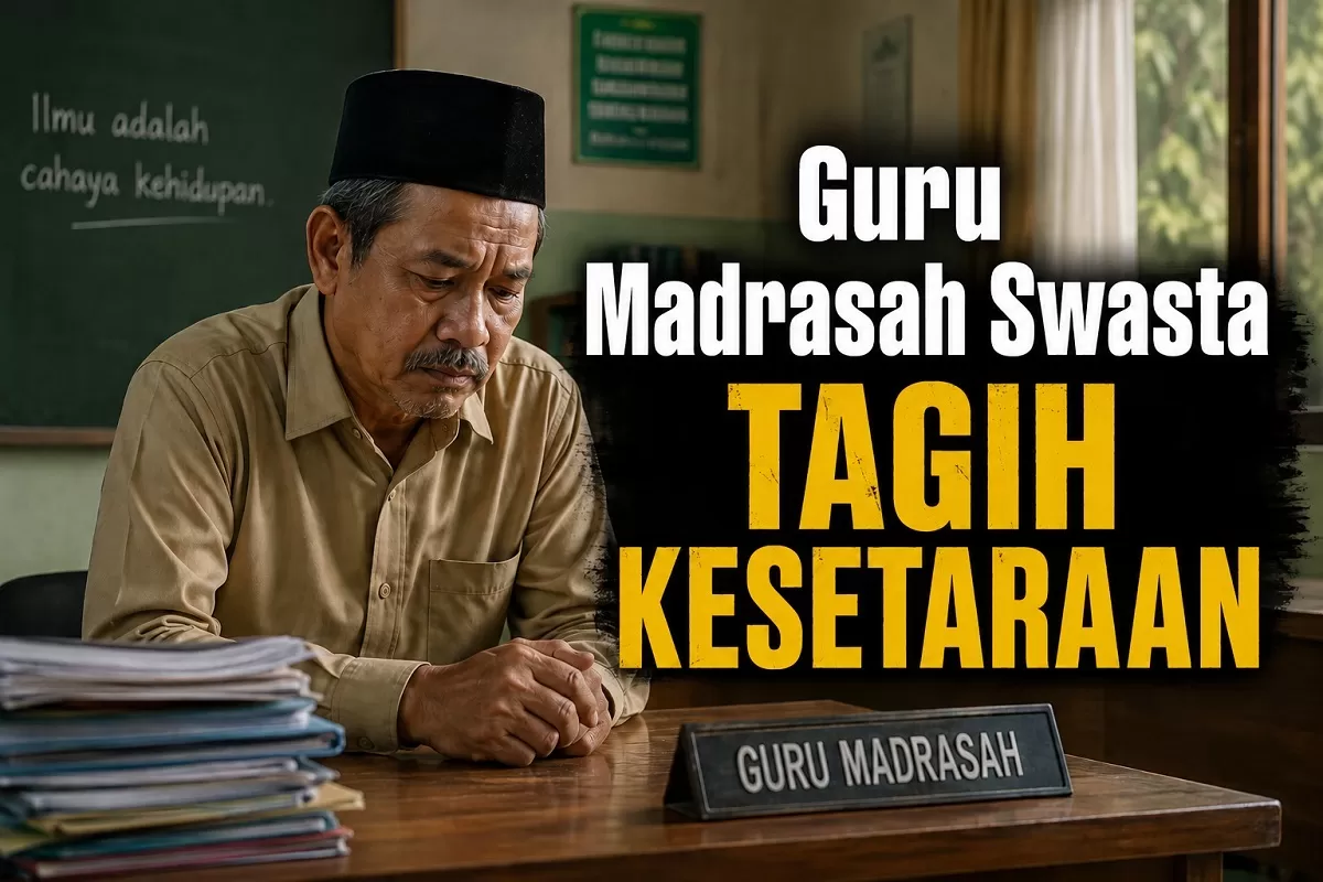 Ilustrasi - Guru madrasah swasta menuntut kesetaraan (AI ChatGPT - Portaloka.id)