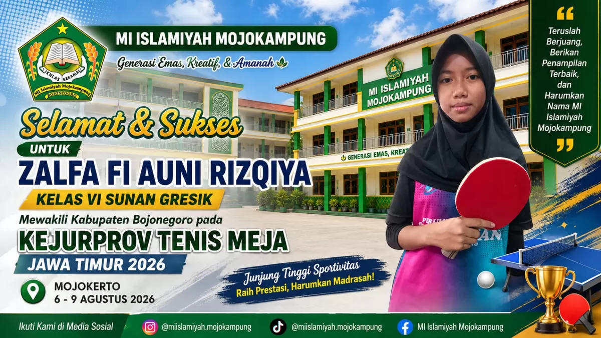 Zalfa Fi Auni Rizqiya, siswi MI Islamiyah Mojokampung Bojonegoro melaju ke Kejurprov Tenis Meja Jawa Timur (Dok. Istimewa)