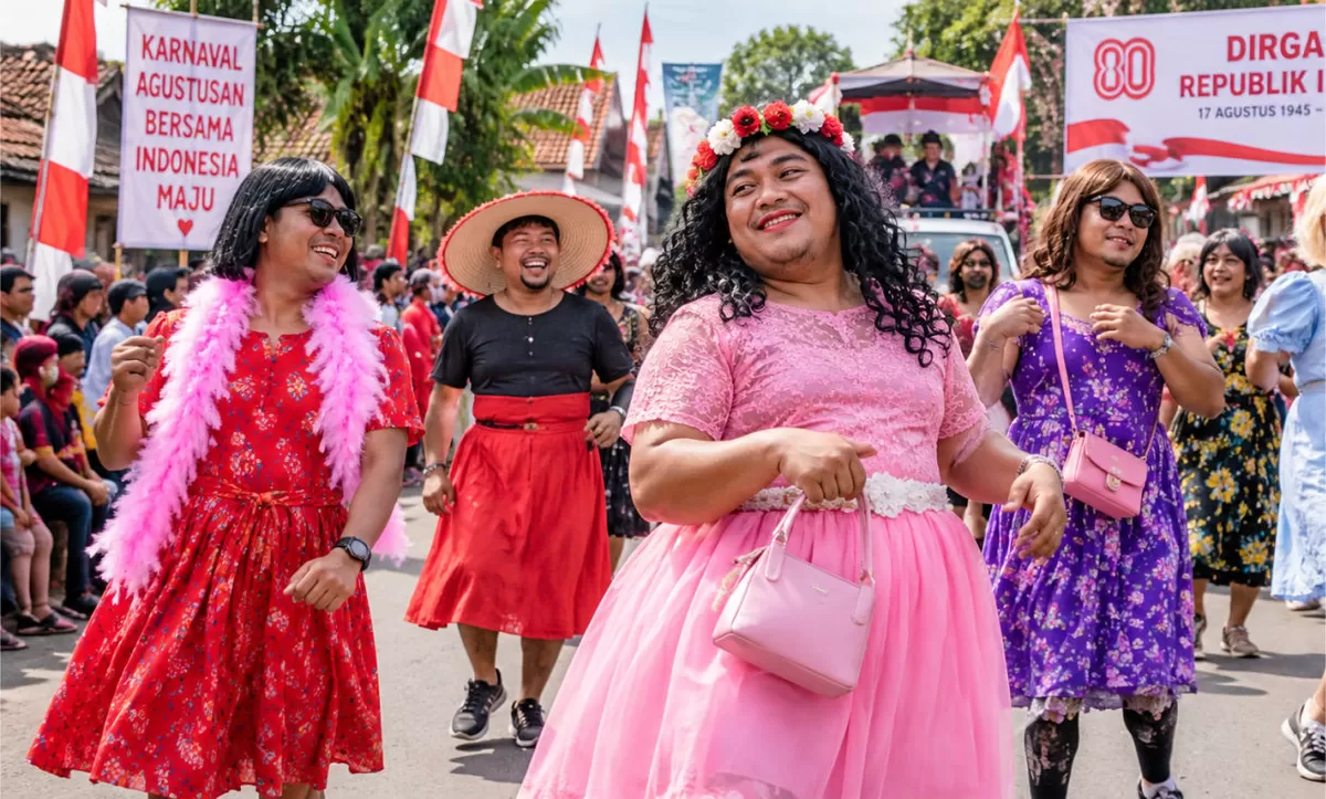 Hukum pria berbusana wanita saat Karnaval Agustusan (ChatGPT - Portaloka.id)