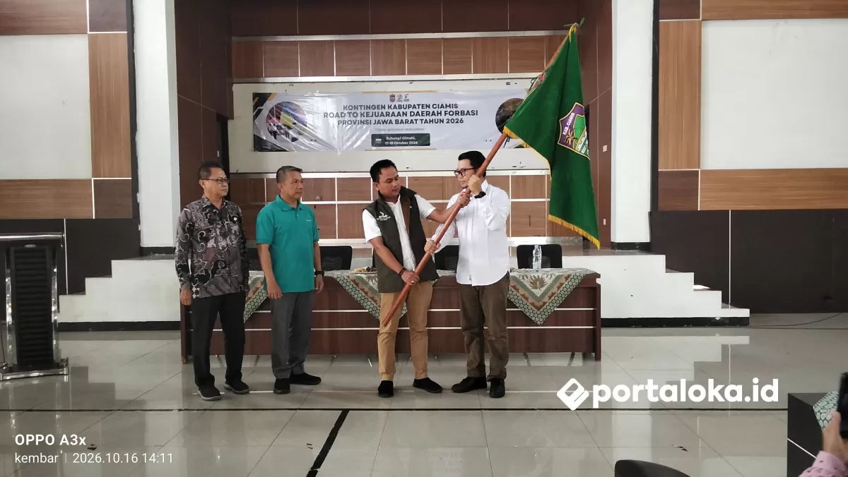 Pelepasan kontingen LKBB Kabupaten Ciamis ke Kejurda FORBASI Jabar 2026 (Portaloka.id/Arman)