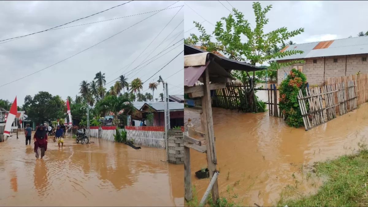 Banjir terjang Desa Lobu dan Moutong Utara akibat tanggul sungai jebol, Kamis (19/3). Warga bergerak swadaya gunakan alat berat untuk penanganan darurat.