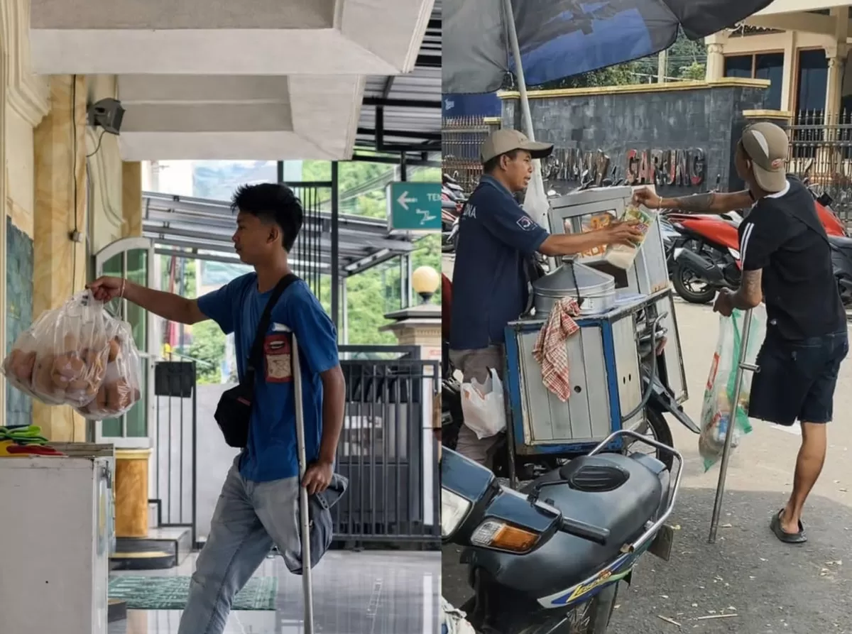 Kisah inspiratif pria disabilitas tanpa orang tua yang tetap semangat berbagi sembako meski hanya dengan satu egrang. Bukti nyata syukur itu melampaui fisik.