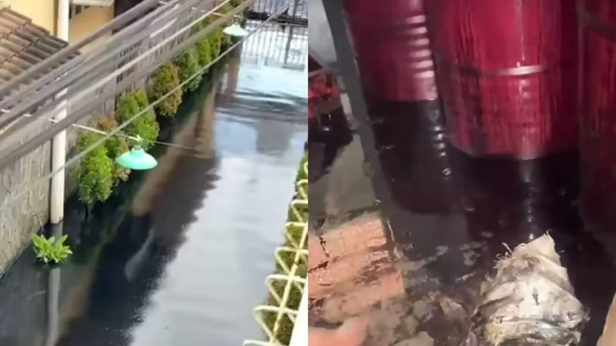 Warga Cemani Sukoharjo keluhkan banjir air bercampur oli hitam pekat akibat penampungan limbah meluap. Jalanan licin dan rumah warga kotor sulit dibersihkan.