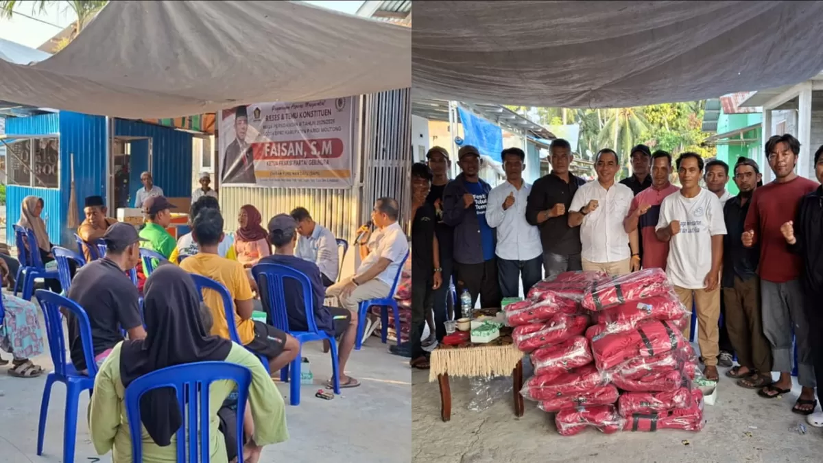 Ketua Fraksi Gerindra DPRD Parigi Moutong menyerahkan 75 jaket pelampung bagi nelayan Desa Pangi dan Pelawa Baru saat reses di Parigi Tengah, Kamis (23/4/2026.