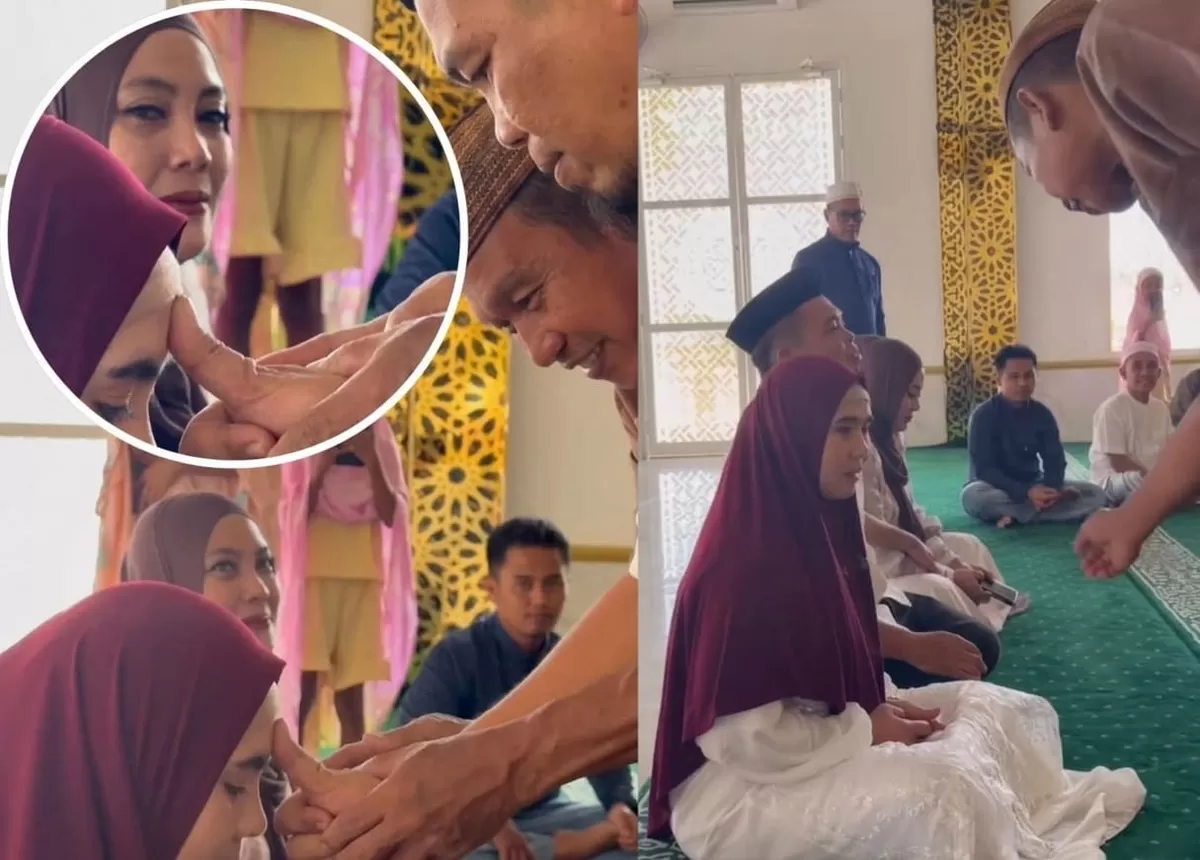 Video viral tunjukkan ketegaran istri sah dampingi suami nikah lagi. Meski mata berkaca-kaca, ia tetap tegak di samping pengantin baru.