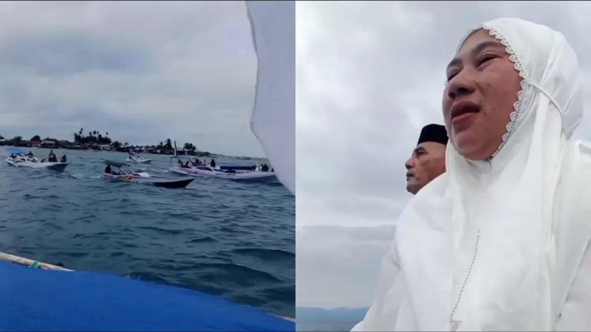 Tradisi unik warga Desa Pulau Tiga Morowali antar calon jamaah haji pakai puluhan perahu tradisional viral di medsos dan menuai haru.