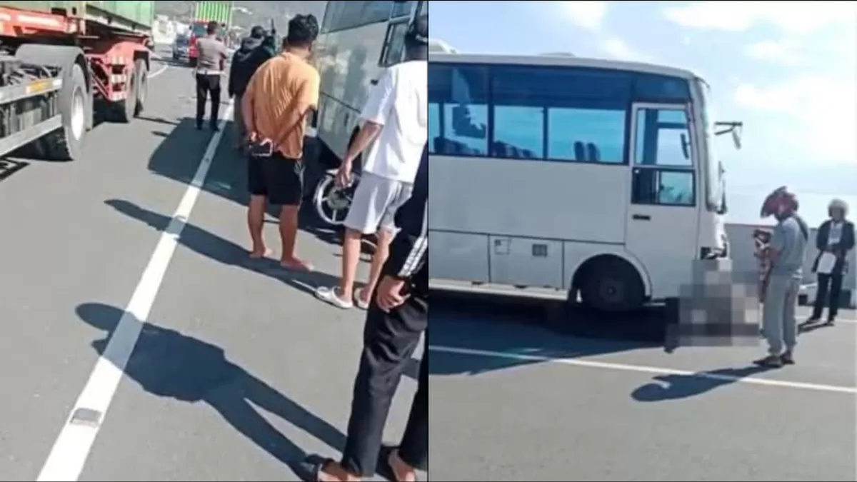 Kecelakaan maut perdana di Elevated Road Teluk Palu melibatkan bus dan motor. Satu orang tewas, warga ingatkan keselamatan jalan.