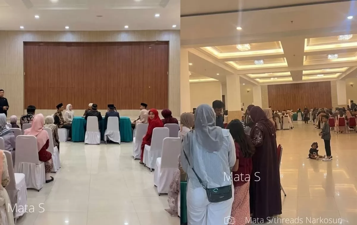 Pesta pernikahan di Islamic Centre Bekasi viral karena berantakan tanpa dekorasi dan katering. Keluarga diduga ditipu WO Marwah.