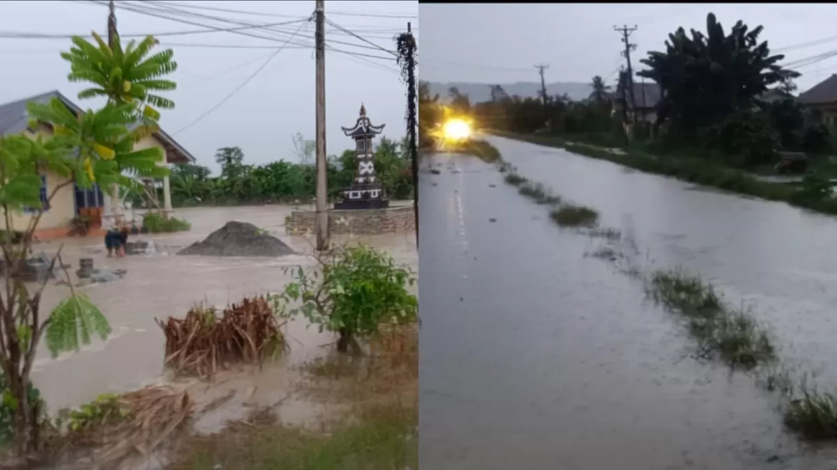 Banjir melanda Dusun Antosari Parigi Moutong setelah tiga titik tanggul Sungai Tapeau jebol akibat hujan deras Senin sore.