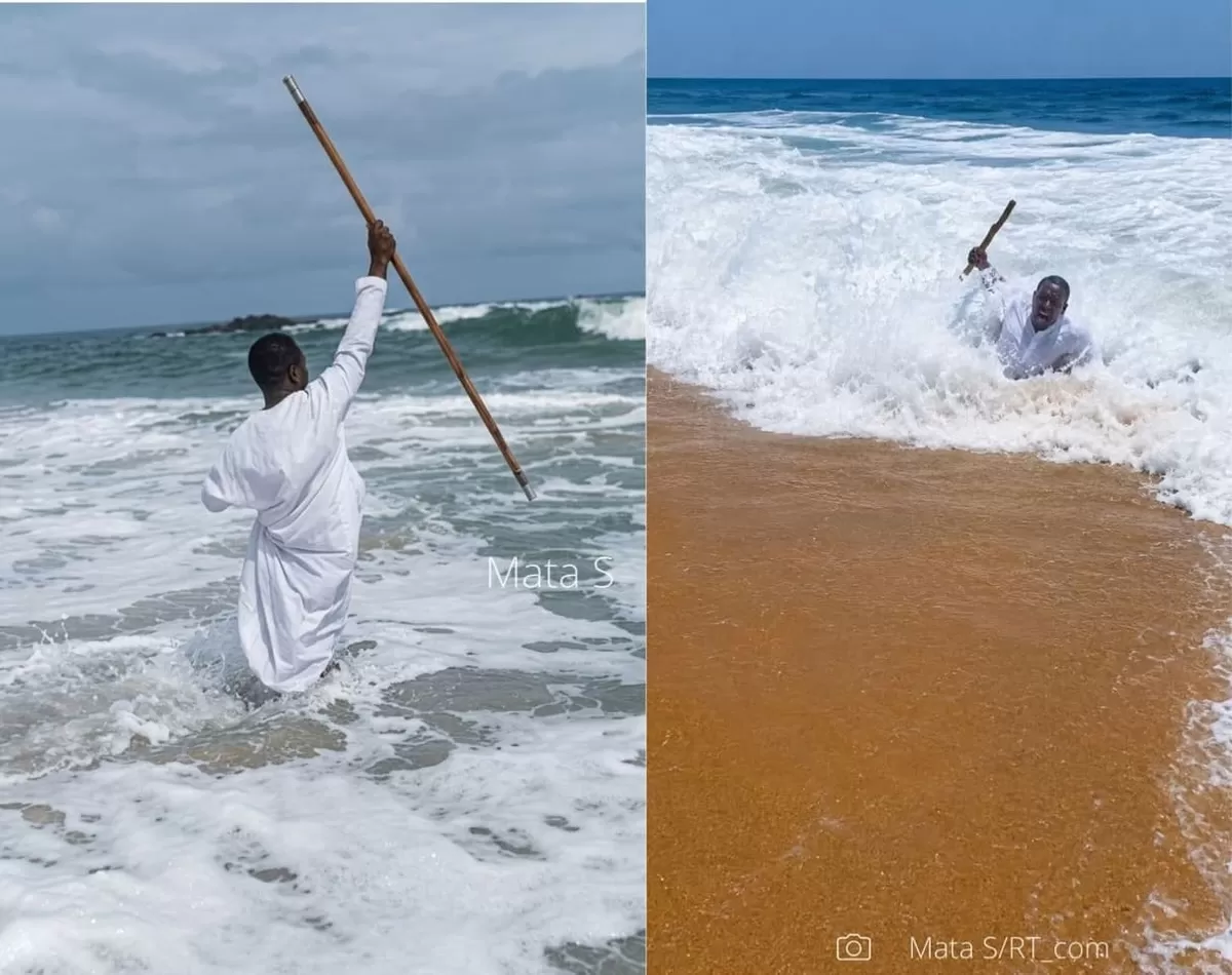 Video viral pendeta di Afrika nekat tiru mukjizat Nabi Musa belah laut pakai tongkat kayu namun berakhir gagal total dihantam ombak.