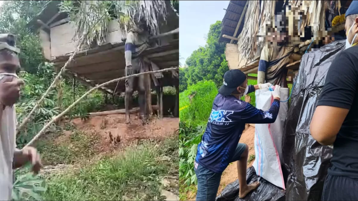 Polisi menyelidiki temuan mayat membusuk di kebun Desa Lobu Moutong. Petugas menemukan alat hisap sabu dan dua parang di lokasi kejadian.