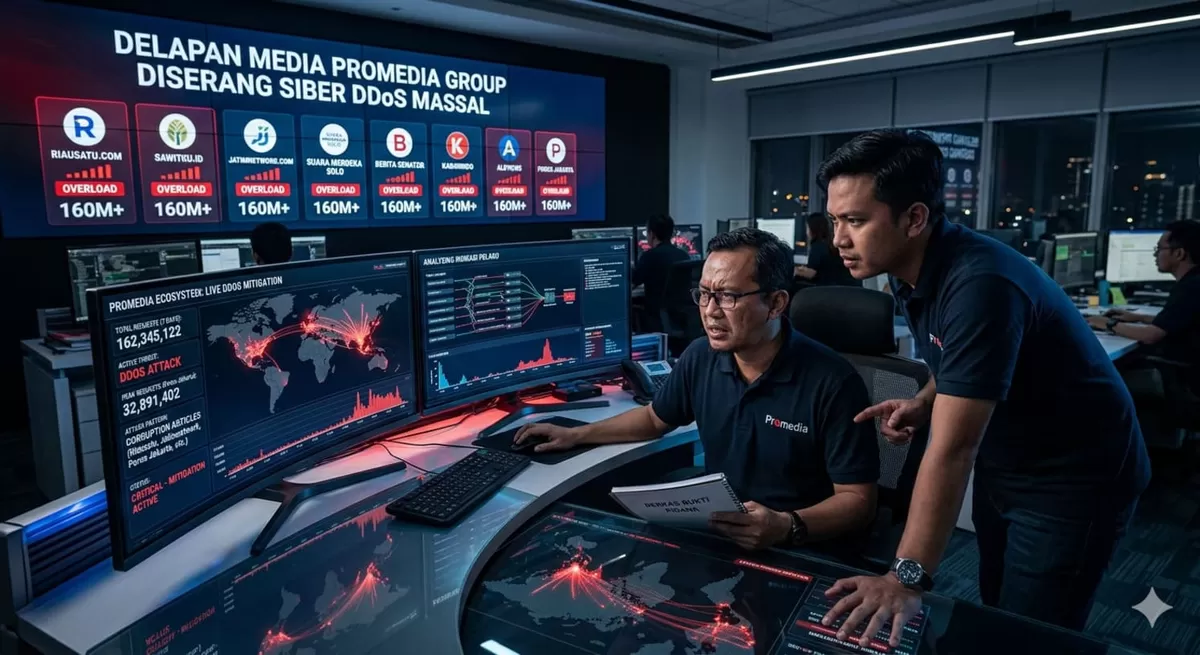 Delapan media Promedia Group dihantam serangan siber DDoS 160 juta request. Serangan diduga kuat menyasar artikel berita korupsi.