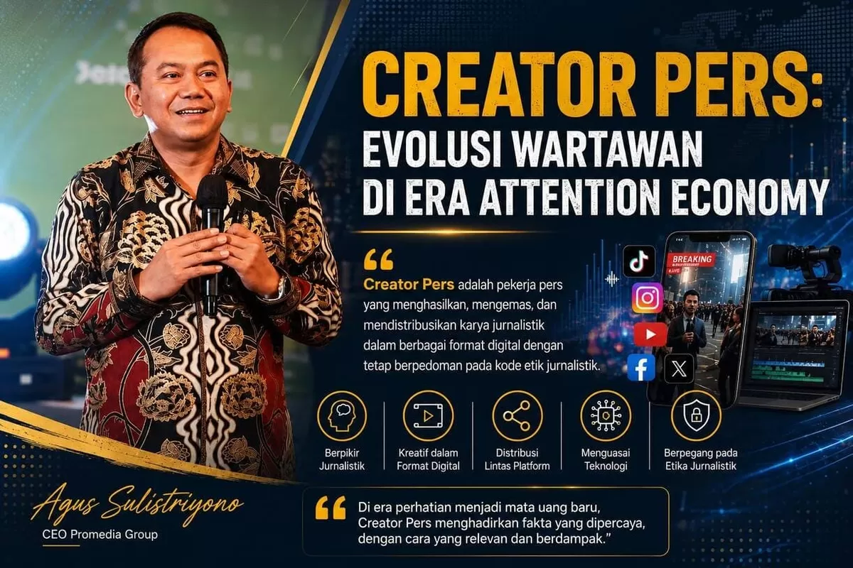 Opini Agus Sulistriyono tentang evolusi wartawan menjadi Creator Pers yang wajib kuasai algoritma dan konten digital sesuai kode etik.