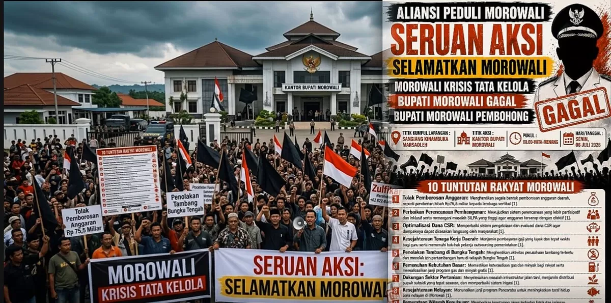 Aliansi Peduli Morowali menggelar unjuk rasa besok. Massa menuntut transparansi hibah Rp75,5 miliar dan menolak tambang Bungku Tengah.