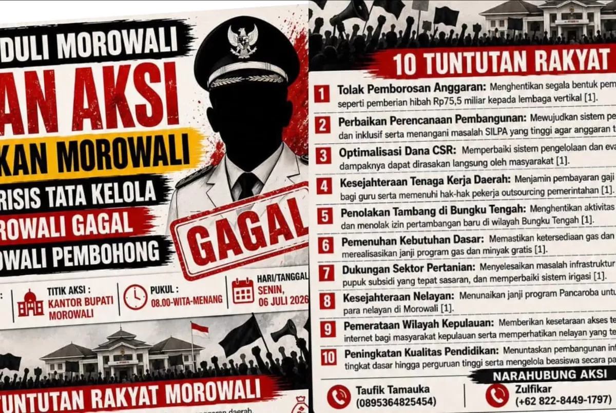 Simak rincian 10 tuntutan Aliansi Peduli Morowali besok. Massa menggugat hibah Rp75,5 miliar, masalah SILPA, hingga tambang Bungku Tengah.