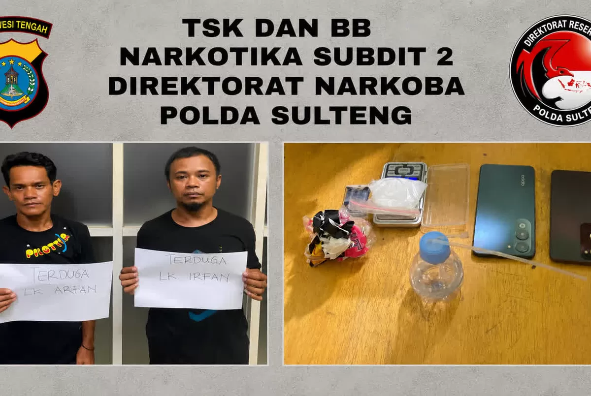 Dua petani asal Parigi Moutong ditangkap tim Ditresnarkoba Polda Sulteng di sebuah kamar kos daerah Tondo, Kota Palu, Minggu 16 Agustus 2026.
