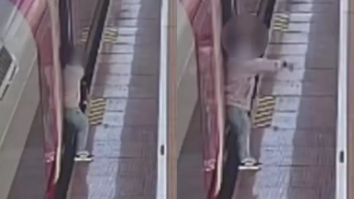 Penumpang Whoosh tahan pintu kereta karena barangnya tertinggal di peron.  (Instagram/keretacepat_id)