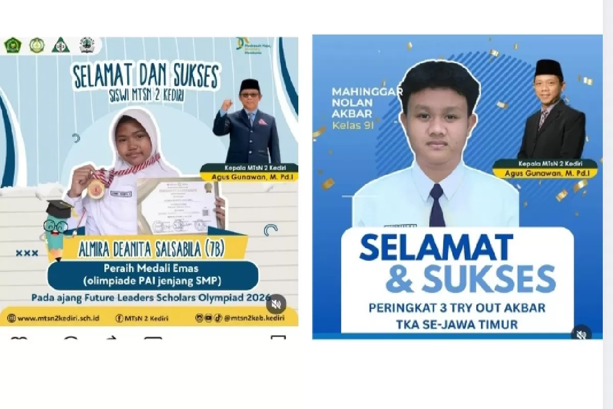 Siswa MTsN 2 Kediri Torehkan Prestasi Gemilang di Ajang Akademik Tingkat Jawa Timur (Instagram/mtsn2kab.kediri) 
