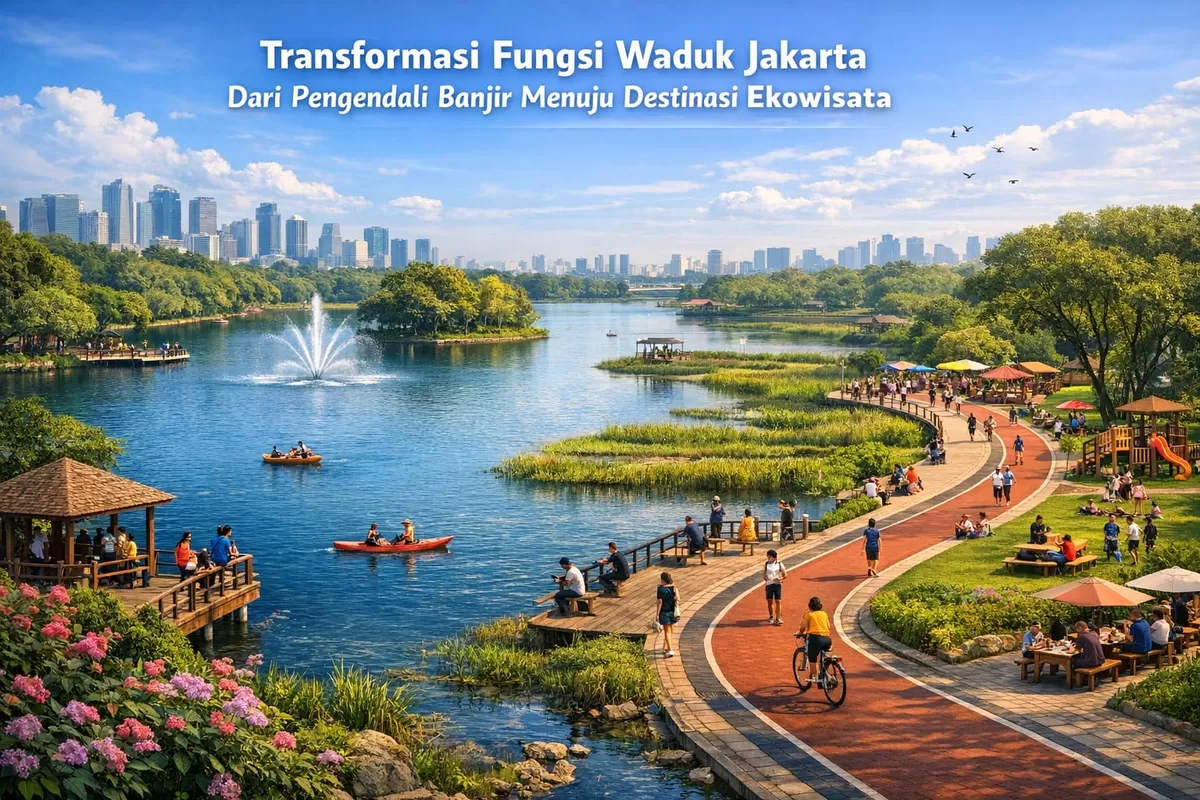 Ilustrasi Transformasi Fungsi Waduk Jakarta dari Pengendali Banjir Menuju Destinasi Ekowisata (Ai)
