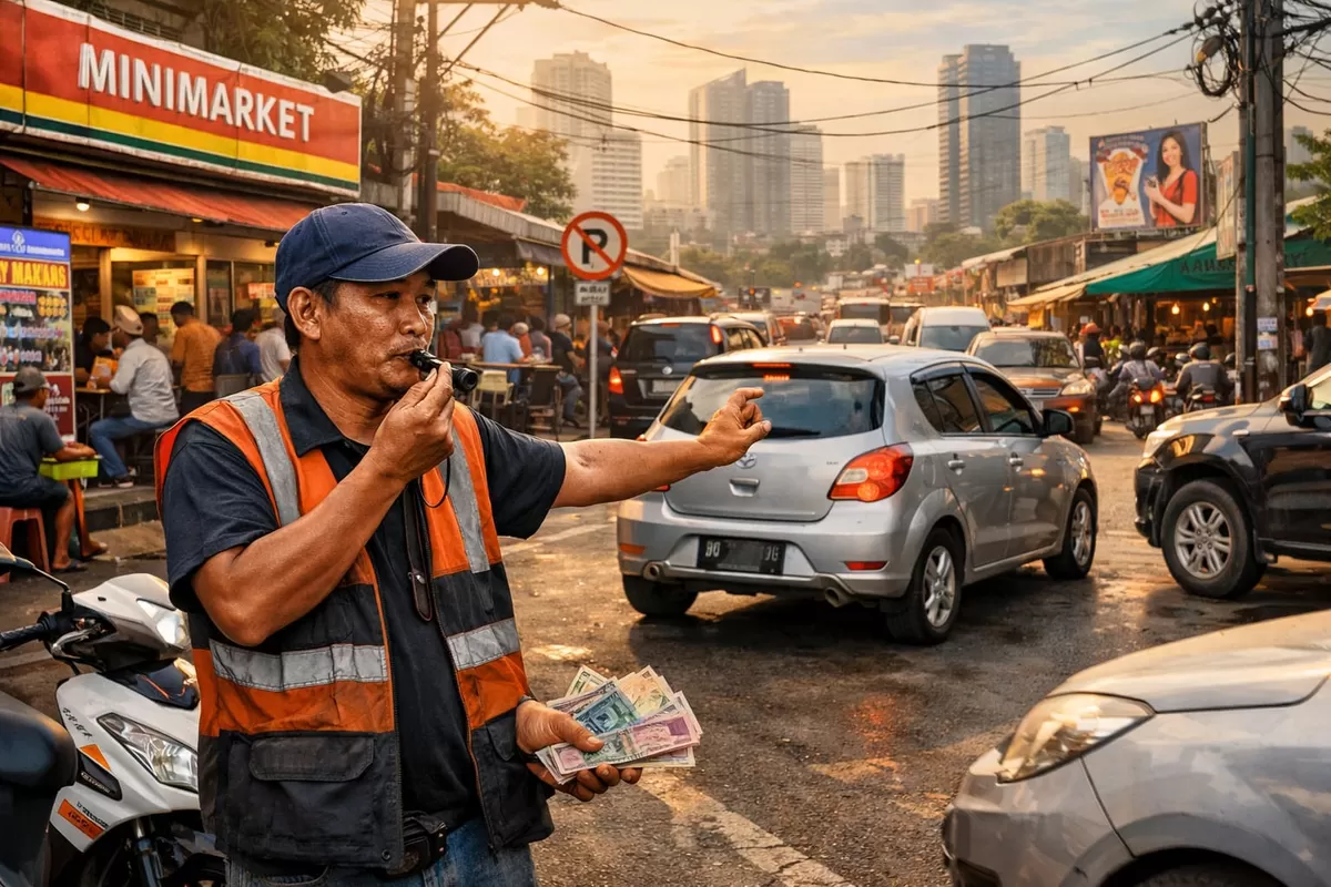 Ilustrasi Juru Parkir liar (Ai)