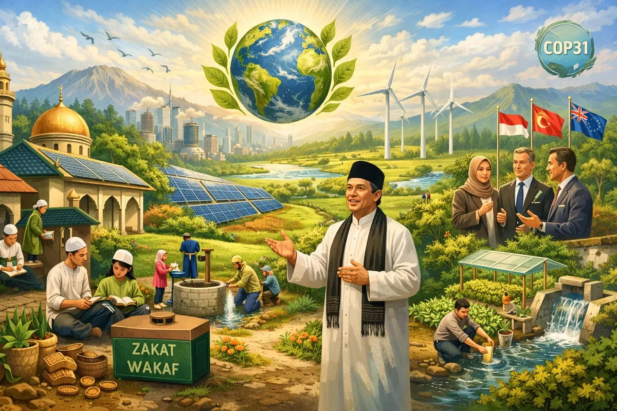 Ilustrasi Menag Nasaruddin Umar Serukan Green Jihad, Zakat dan Wakaf Kini Diarahkan untuk Transisi Energi Bersih (Ai)
