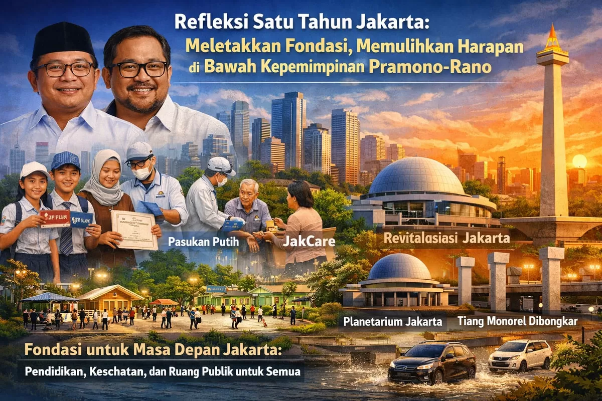Ilustrasi Refleksi Satu Tahun Jakarta: Meletakkan Fondasi, Memulihkan Harapan di Bawah Kepemimpinan Pramono-Rano (Ai)